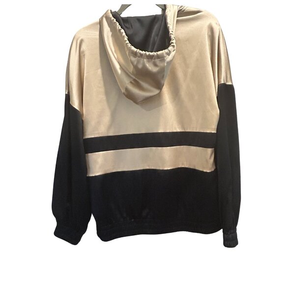 2 Piece Satin Colorblock Tracksuit -Black & Champagne -Sz Small - Picture 4 of 7